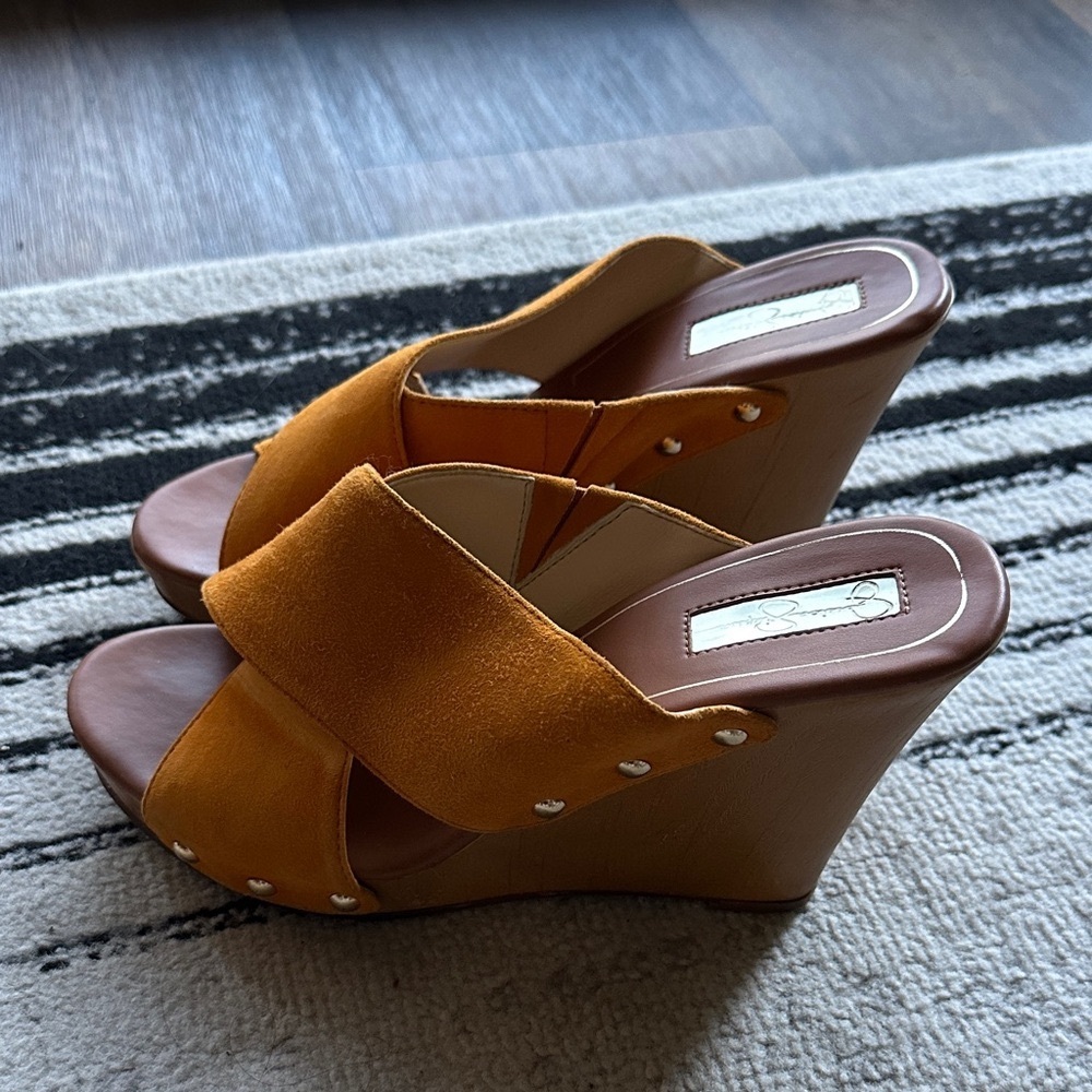 Jessica Simpson Mustard Wedge Sandals